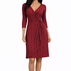 London Times Red/Black Wrap  Dress Sz 4